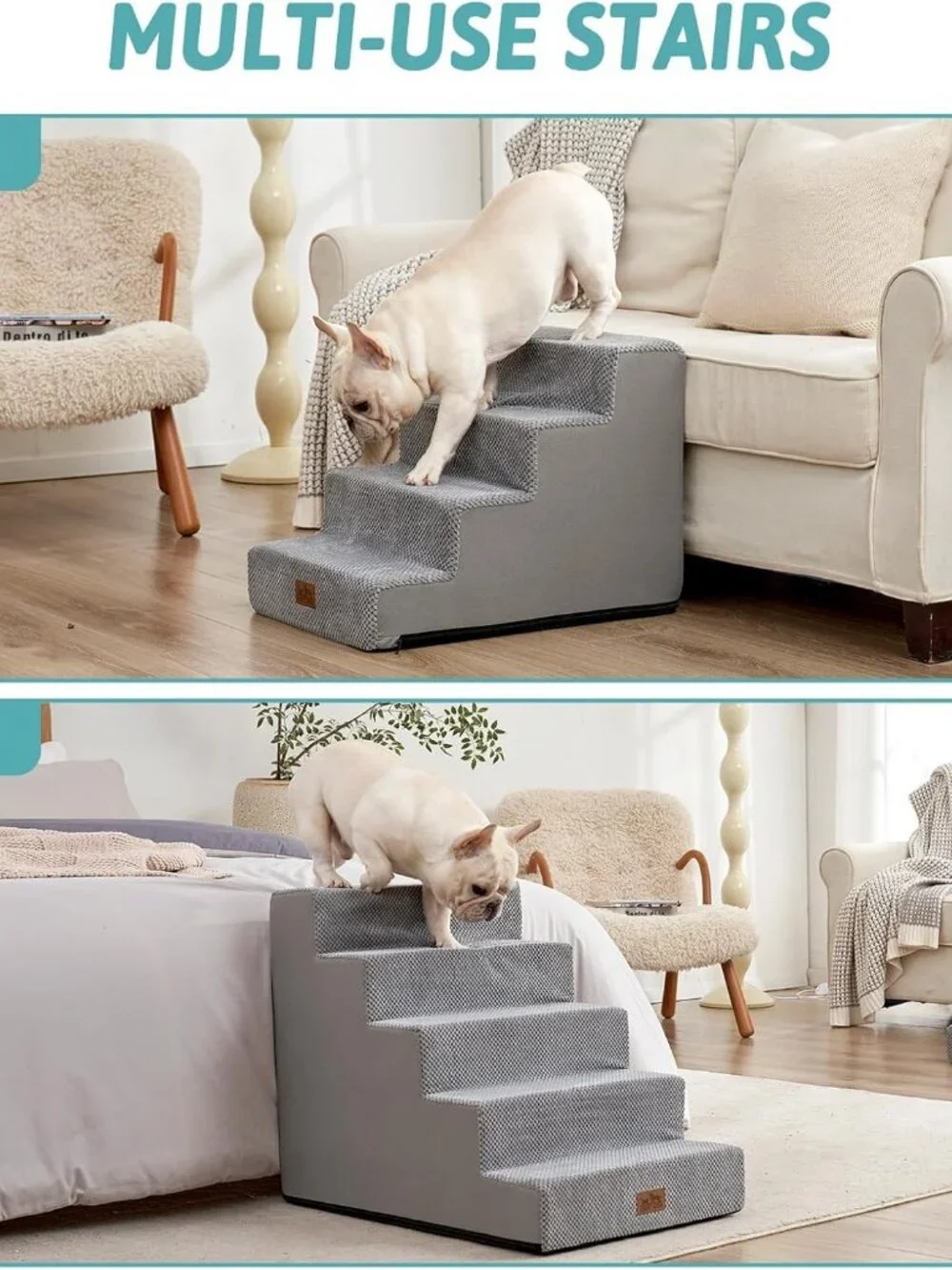 COZY KISS Dog Stairs for Small Dogs, 5 Tier Wider Pet Stairs for High Beds